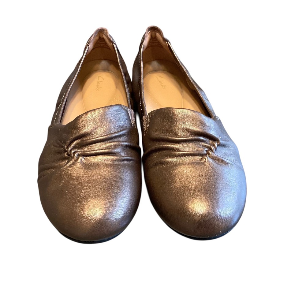 Clarks Rena Way Bronze Ballet Flats Ruched Slip On Loafers Flats Contour Cushio - Picture 5 of 9